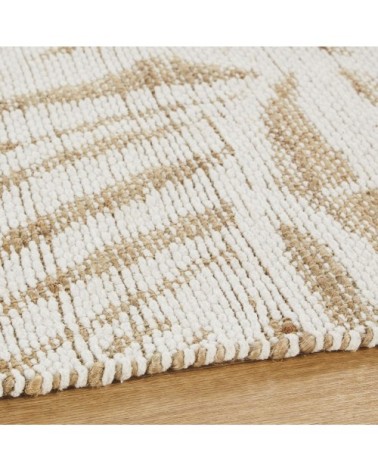 Tapis en jute et coton tissés jacquard motif végétal écru et beige 140X200