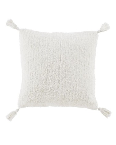 Coussin en coton tufté blanc, bleu et violet aubergine 45x45