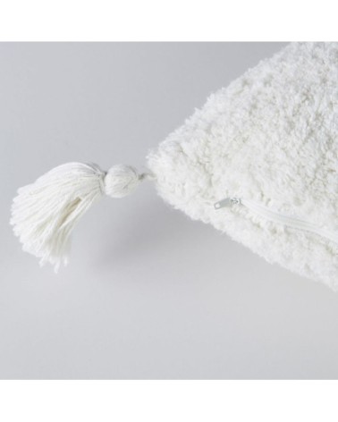 Coussin en coton tufté blanc, bleu et violet aubergine 45x45