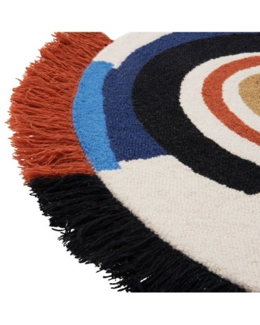 Tapis asymétrique en coton et laine bouclée et tuftée multicolore à franges D90