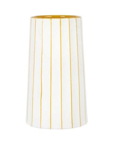 Vase en grès blanc et jaune citron H26