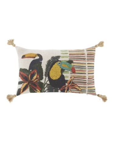 Coussin imprimé tropical écru et multicolore 30x50