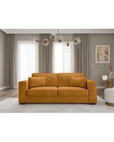 Canapé droit fixe 3 places en velours côtelé - jaune