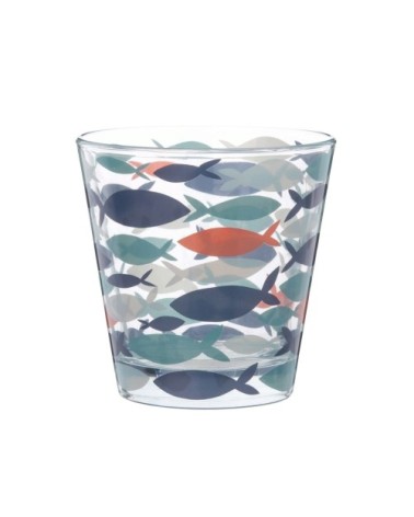 Gobelet en verre motifs poissons multicolores