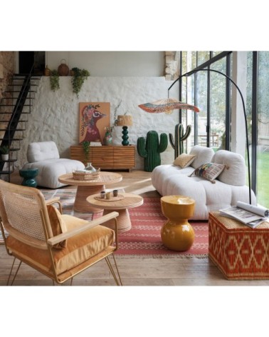 Tapis en laine, coton et jute tissés à motifs brique et beiges 140x200