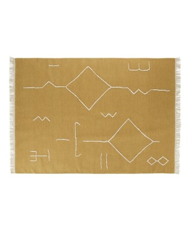Tapis en laine, coton et bambou à motifs jaune moutarde et écrus 140x200