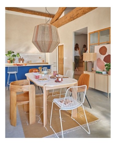 Tapis en laine, coton et bambou à motifs jaune moutarde et écrus 140x200