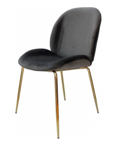 Chaise rembourrée assise gris foncé pieds doré (lot de 2)