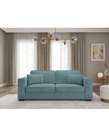Canapé droit fixe 3 places en velours côtelé - bleu clair
