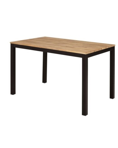 Table de jardin en acacia massif et métal noir 4/6 personnes