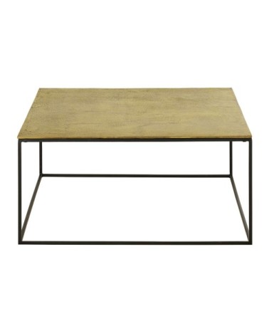 Table basse carrée en métal noir et coloris laiton