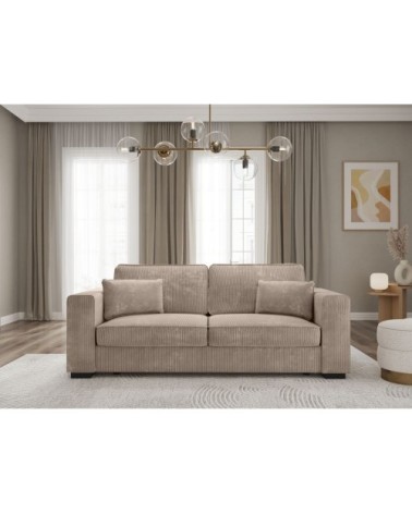 Canapé droit fixe 3 places en velours côtelé - taupe