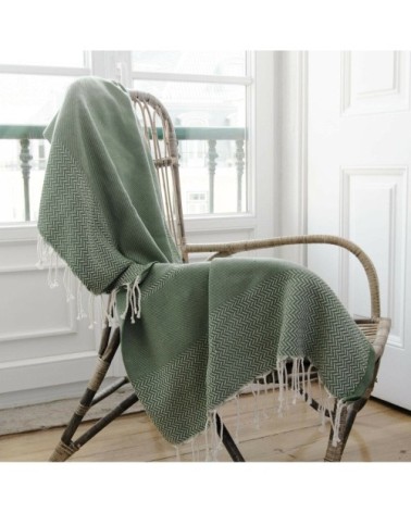 Plaid coton vert kaki 130x170