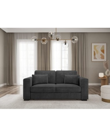 Canapé droit fixe 2 places en velours côtelé - gris foncé