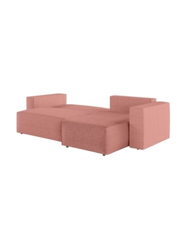 Canapé d'angle convertible avec pouf en tissu texturé 3d - rose