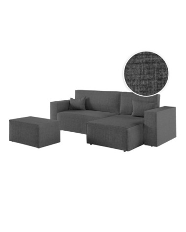 Canapé d'angle convertible avec pouf en tissu texturé 3d - gris foncé