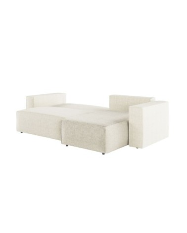 Canapé d'angle convertible avec pouf en tissu texturé 3d - beige