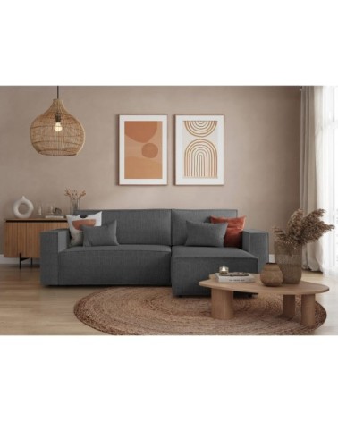 Canapé d'angle convertible réversible en tissu texturé 3d - gris foncé