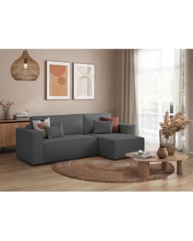 Canapé d'angle convertible réversible en tissu texturé 3d - gris foncé
