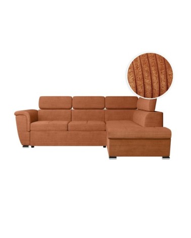 Canapé d'angle droit convertible en velours côtelé terracotta