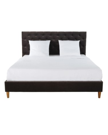 Lit capitonné en velours avec sommiers à lattes gris 180x200