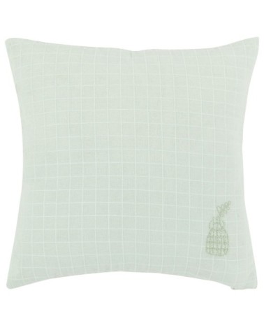 Housse de coussin en coton brodé motifs à carreaux texturés vert d'eau 40x40
