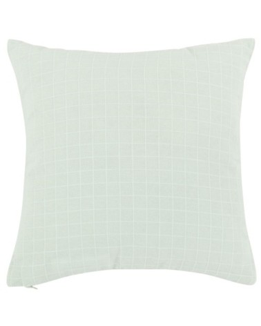 Housse de coussin en coton brodé motifs à carreaux texturés vert d'eau 40x40