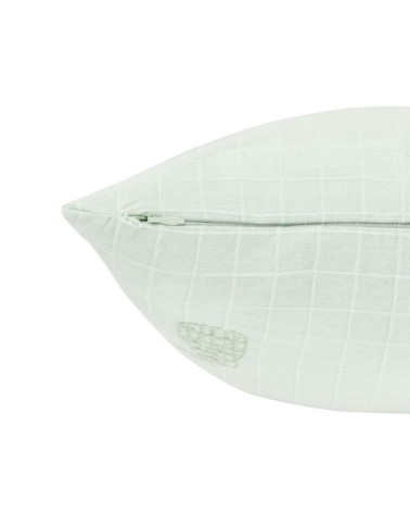 Housse de coussin en coton brodé motifs à carreaux texturés vert d'eau 40x40