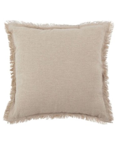 Housse de coussin en lin et coton à franges beige 40x40