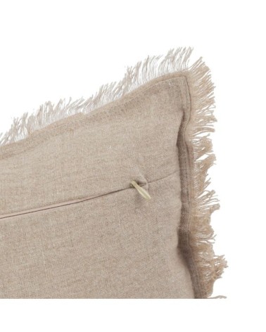 Housse de coussin en lin et coton à franges beige 40x40