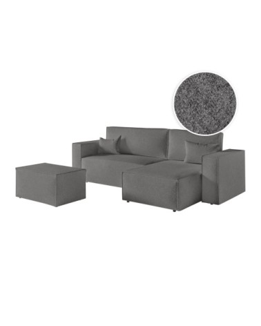 Canapé d'angle réversible avec pouf en tissu bouclette - gris