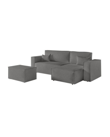 Canapé d'angle réversible avec pouf en tissu bouclette - gris