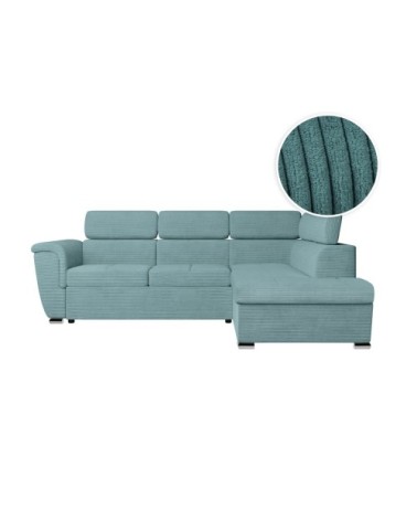 Canapé d'angle droit convertible en velours côtelé bleu clair