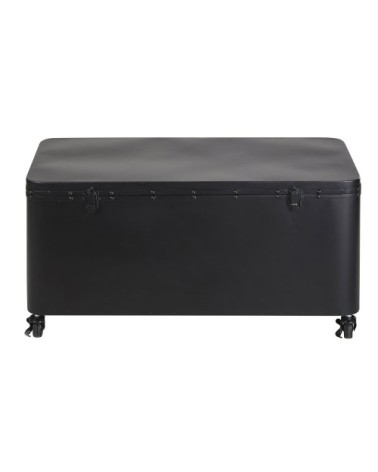 Malle en métal noir à roulettes