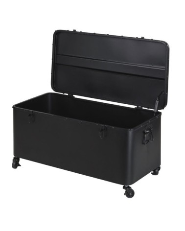 Malle en métal noir à roulettes