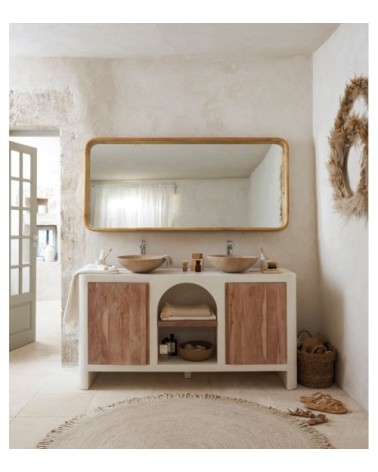 Miroir en bois de manguier beige et marron 76x165