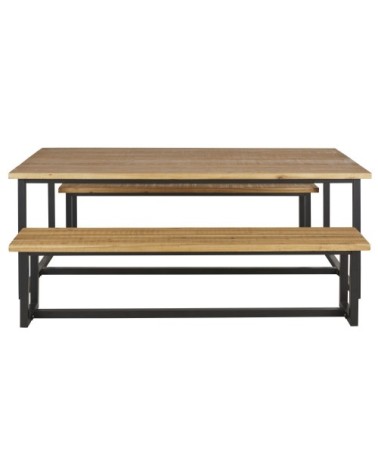 Ensemble table de jardin et bancs en bois d'acacia massif de jardin