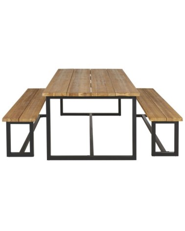 Ensemble table de jardin et bancs en bois d'acacia massif de jardin