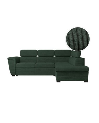 Canapé d'angle droit convertible en velours côtelé vert foncé