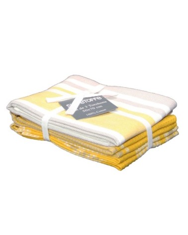 Lot de 3 torchons de cuisine coton curry 70 x 50