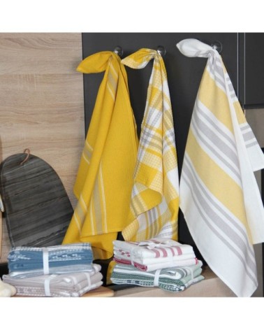 Lot de 3 torchons de cuisine coton curry 70 x 50