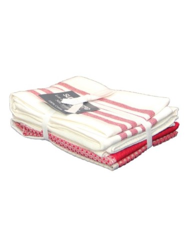 Lot de 3 torchons de cuisine coton rouge 70 x 50