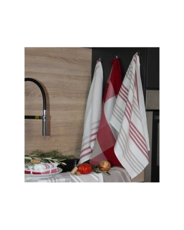 Lot de 3 torchons de cuisine coton rouge 70 x 50