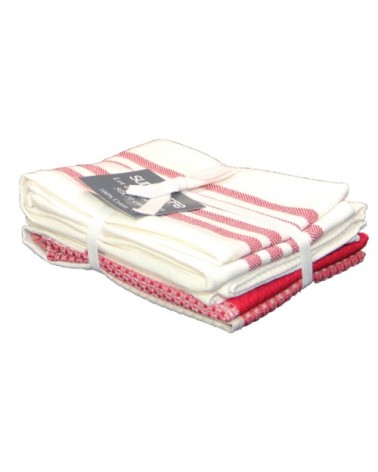 Lot de 3 torchons de cuisine coton rouge 70 x 50