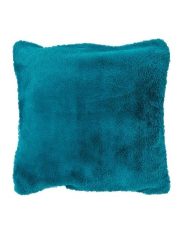 Housse de coussin en imitation fourrure polyester bleu paon 45 x 45