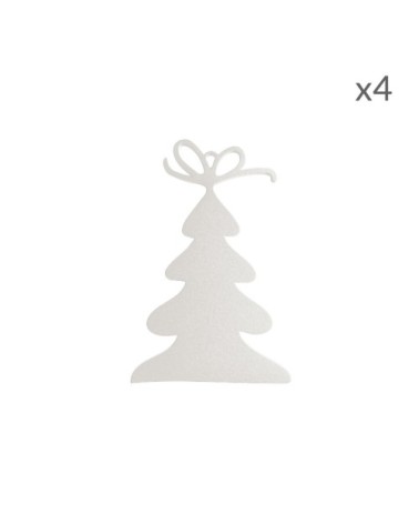 Suspensions de Noël forme sapin en aluminium blanc H9cm Lot de 4