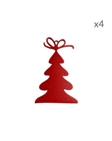 Suspensions de Noël forme sapin en aluminium rouge H9cm Lot de 4