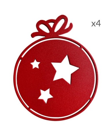 Suspensions de Noël boule étoiles en aluminium rouge D9cm Lot de 4