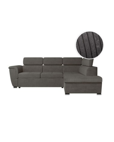 Canapé d'angle droit convertible avec coffre en velours côtelé gris