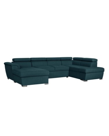 Canapé d'angle droit panoramique en tissu bleu